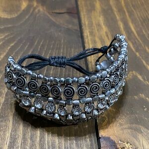 Boho Silver Spiral Beaded Adjustable Bracelet
